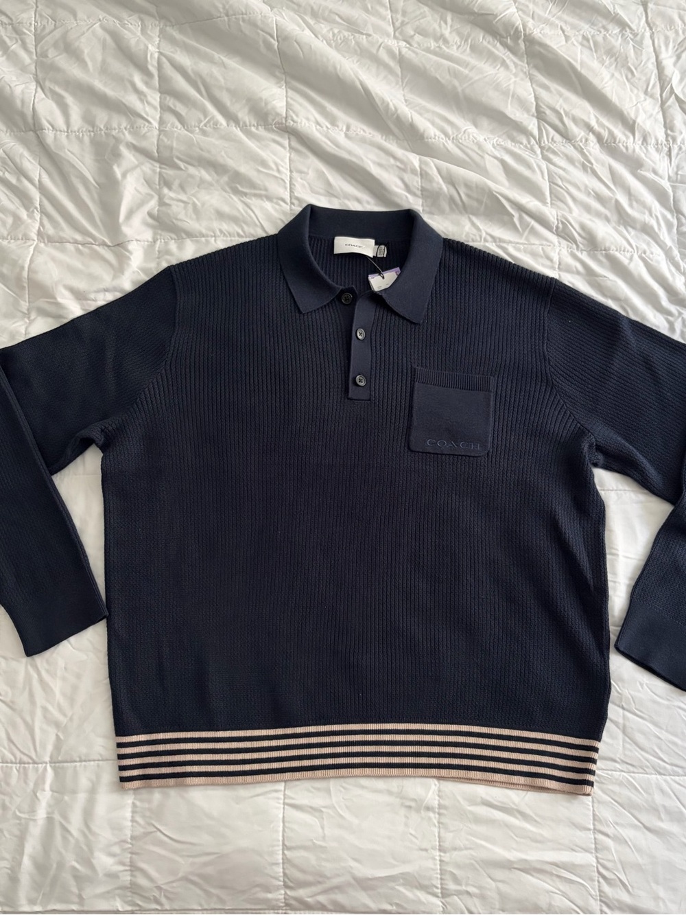 Coach Signature Sweater Polo Shirt | Men’s 2XL Cashmere Cotton Long Sleeve
